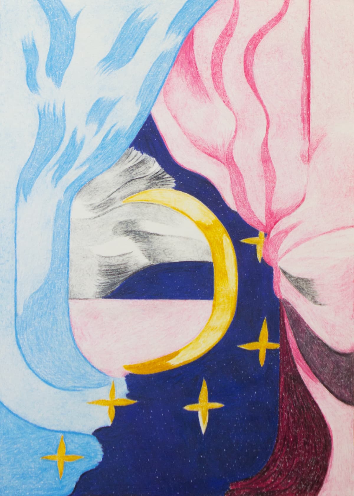 Yö jäällä| 21 x 29,7 cm| Wax pastel on paper| 2024